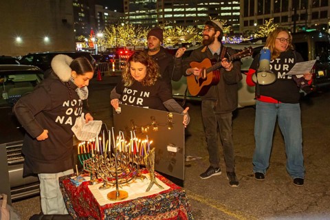 Detroit, Michigan USA, 7 December 2023, On the first night of Hanukkah, Jews for Ceasefire gathered