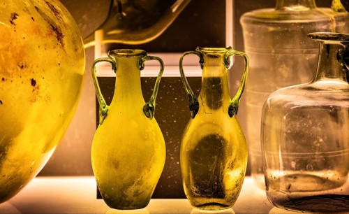 Glass vessels, 3rd-4th century, National Archaeological Museum, Villa Cassis Faraone, UNESCO World