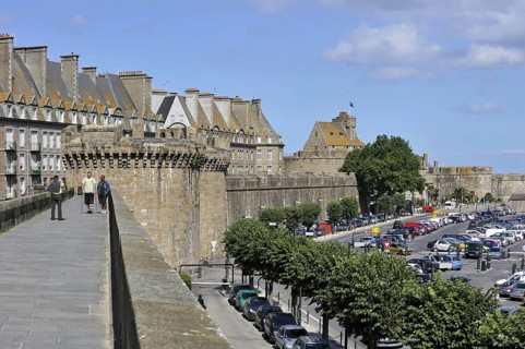 Tourists on rampart at Saint-Malo, Brittany, France, Europe