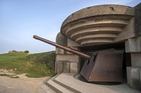 German 152 mm navy gun in bunker of the Batterie Le Chaos, part of the Atlantikwall at