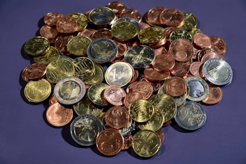 Euro coins, small change, a pile of money, Hamburg, Hamburg, Federal Republic of Germany