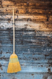 Broom on a wooden wall, hanging, cleanliness, purity, hut, detail, rural, tradition, decoration,
