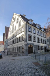 Historic Leube house with sgraffiti decorations, fishermen's quarter, Ulm, Baden-Württemberg,