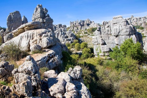 Dramatic limestone scenery of rocks shaped by erosion and weathering at El Torcal de Antequera