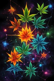 Abstract painting of chemical structure of thc and cbd interlocking geometric shapes, AI generated