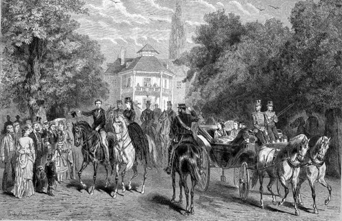Fine company at the Lusthaus in the Vienna Prater, Vienna, Austria, Historical illustration of a
