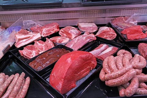 Variation of fine meat products in the butcher's shop