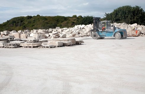 Fork lift truck operating at Portland Stone Firms Limited, the world's largest supplier of Portland