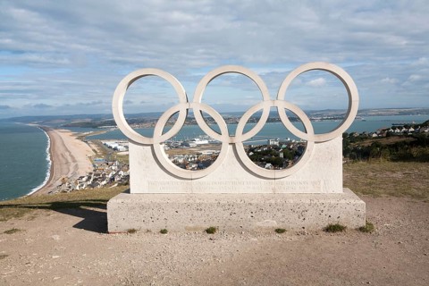Olympic Rings memorial from London 2012 marking Weymouth and Isle of Portland as venue for sailing