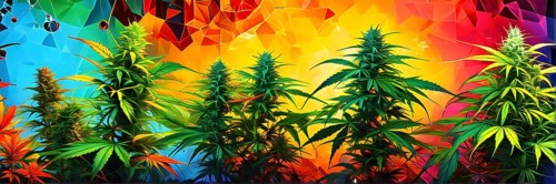 Abstract painting of chemical structure of thc and cbd interlocking geometric shapes, AI generated