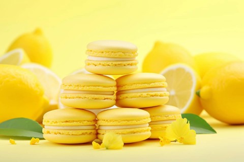 Yellow lemon French macarons. KI generiert, generiert AI generated