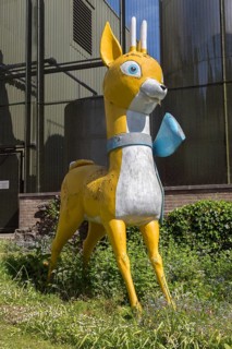 Babycham chamois trade mark mascot model, Showerings cider mill, Shepton Mallet, Somerset, England,