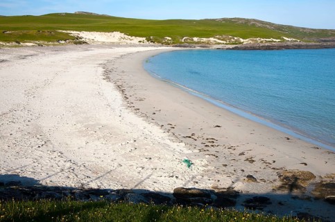 Sandy beach at Bagh a Deas, South Bay, Vatersay island, Barra, Outer Hebrides, Scotland, UK