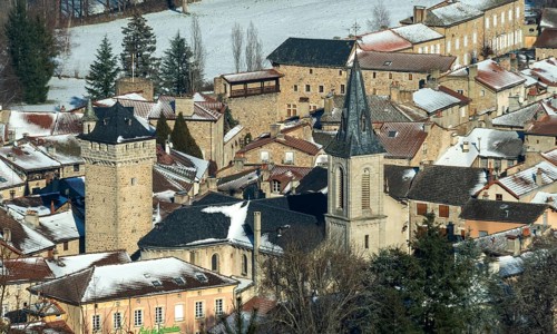Malzieu-ville labelled Les Plus Beaux Villages de France, The belfry and the church, Margeride.