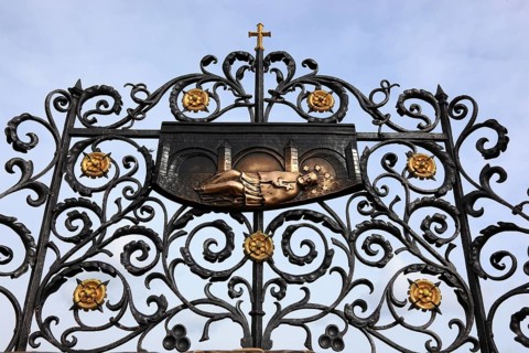 Part of the monument commemorating the drowning of St John Nepomuk on Charles Bridge, Prague, Czech