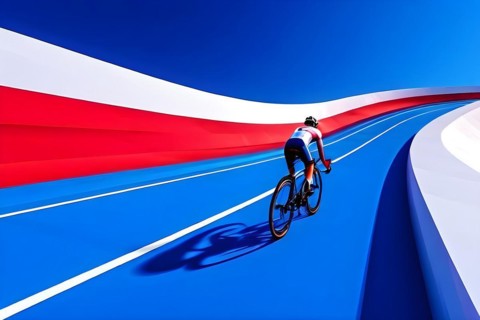 Series of vertical staggered lines suggesting the rhythm and speed of cyclists at olympic games,