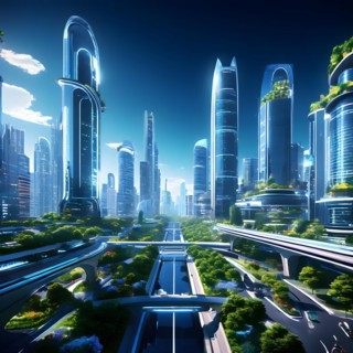 AI generated virtual reality tour highlighting a state of the art futuristic cityscape with