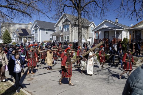 Detroit, Michigan, The Stations of the Cross are portrayed, in Spanish, on Good Friday at the