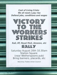 Waveney Trades Union Council poster supporting workers strikes, Lowestoft, Suffolk, England, UK -m