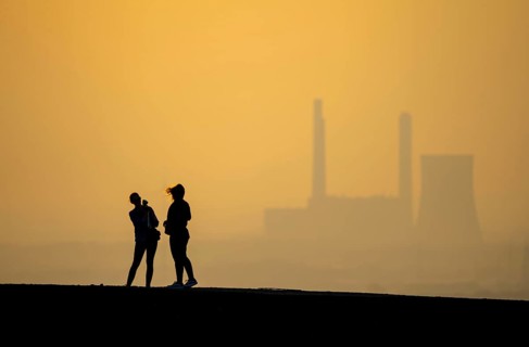 The Haniel spoil tip, 185 metres high, at the Prosper Haniel mine, closed in 2019, people on the