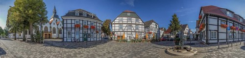 Town hall and outbuildings Panorama Rietberg Germany
