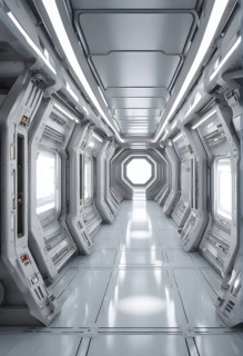 Three dimensional render of futuristic corridor inside a spaceship or space station, AI generated