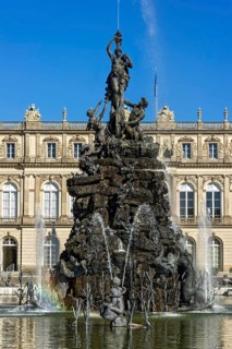 Fountain figure of the goddess Fortuna on the wheel of fortune, Fortuna fountain, Fortunabrunnen,