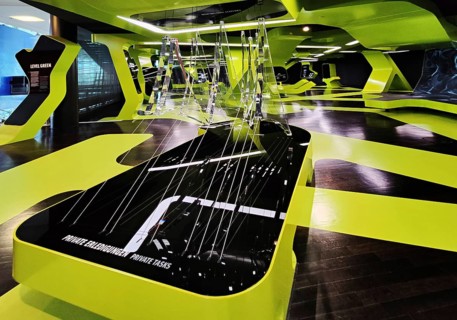 Futuristic exhibition Level Green with three-dimensional network, Autostadt, Wolfsburg, Lower