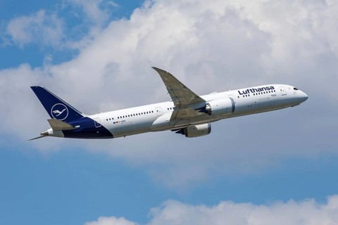 A Lufthansa Boeing 787-9 Dreamliner aircraft with the registration D-ABPB at the airport in