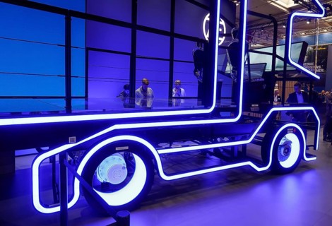 Light installation in the shape of a truck lights up at the ZF Friedrichshafen AG stand, IAA