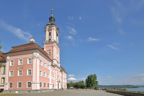 Baroque basilica, pilgrimage church, view of lake, Birnau, Uhldingen-Mühlhofen, Obersee, Lake