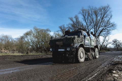 An armoured Bundeswehr vehicle of the Dingo type of the military police, photographed during the