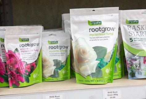 Rootgrow mycorrhizal fungi packages on sale, The Walled garden plant nursery, Benhall, Suffolk,