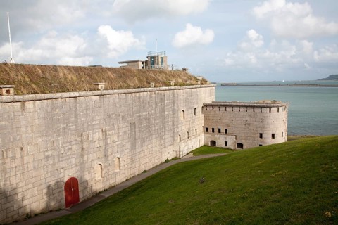 Perimeter defensive walls to Nothe Fort built in 1872 Weymouth, Dorset, England, United Kingdom,