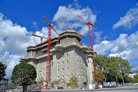 Europe, Germany, Hanseatic City of Hamburg, St. Pauli, former bunker on Feldstrasse, construction