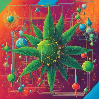 Abstract painting of chemical structure of thc and cbd interlocking geometric shapes, AI generated