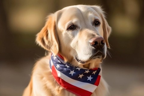 Dog with american flag neckerchief. KI generiert, generiert AI generated