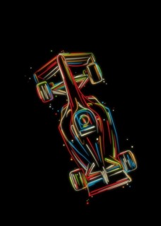 Race car sketch. Stylized vector drawing in colors over black