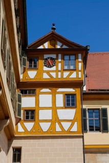 Half-timbered building, clock, window, clock face, hands, time, bell, Hohentübingen Castle, Museum