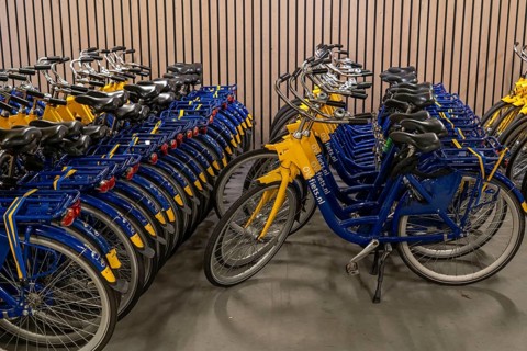 Bicycles at the OV-Fiets rental station, at Utrecht Central Station, hundreds of rental bikes