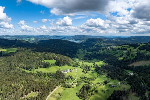Aerial view of the Seebachtal valley in the southern Black Forest, Titisee-Neustadt,