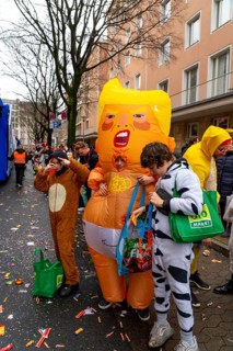 Rose Monday parade in Düsseldorf, street carnival, US President Donald Trump in a nappy, as a