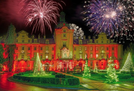 Castle illuminated with fireworks Bückeburg Schaumburg Germany