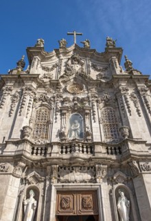 Low-angle view of frontal facade of Igreja do Carmo Church, Porto, Portugal, Europe