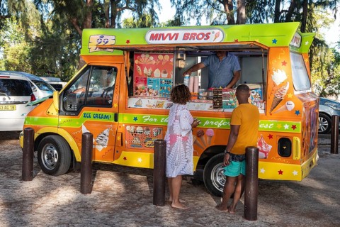 Ice cream van, ice cream, ice cream, Flic en Flac, beach, beach, west coast, Indian Ocean, island,