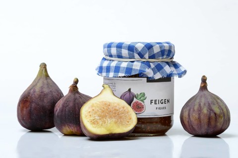 Fig jam in a jar and fresh figs, Ficus carica