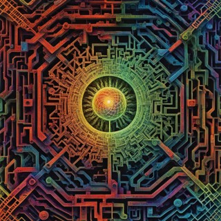 Abstract painting of chemical structure of thc and cbd interlocking geometric shapes, AI generated