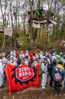 Tree houses with Antifa activists, protest action against the demolition of the village of
