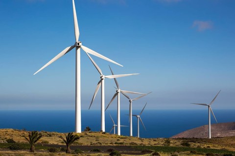 Turbines at Parque Eolico de Lanzarote wind farm, Lanzarote, Canary Islands, Spain, Europe