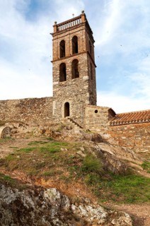 Tower of Moorish mosque at Almonaster La Real, Sierra de Aracena, Huelva province, Spain, Europe